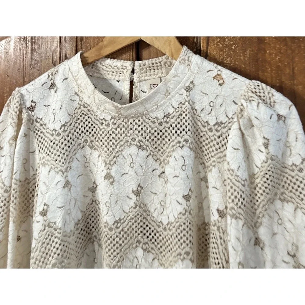 Dolan x Anthropologie Left Coast Mock Neck Long Sleeve Blouse Ivory Lace Small